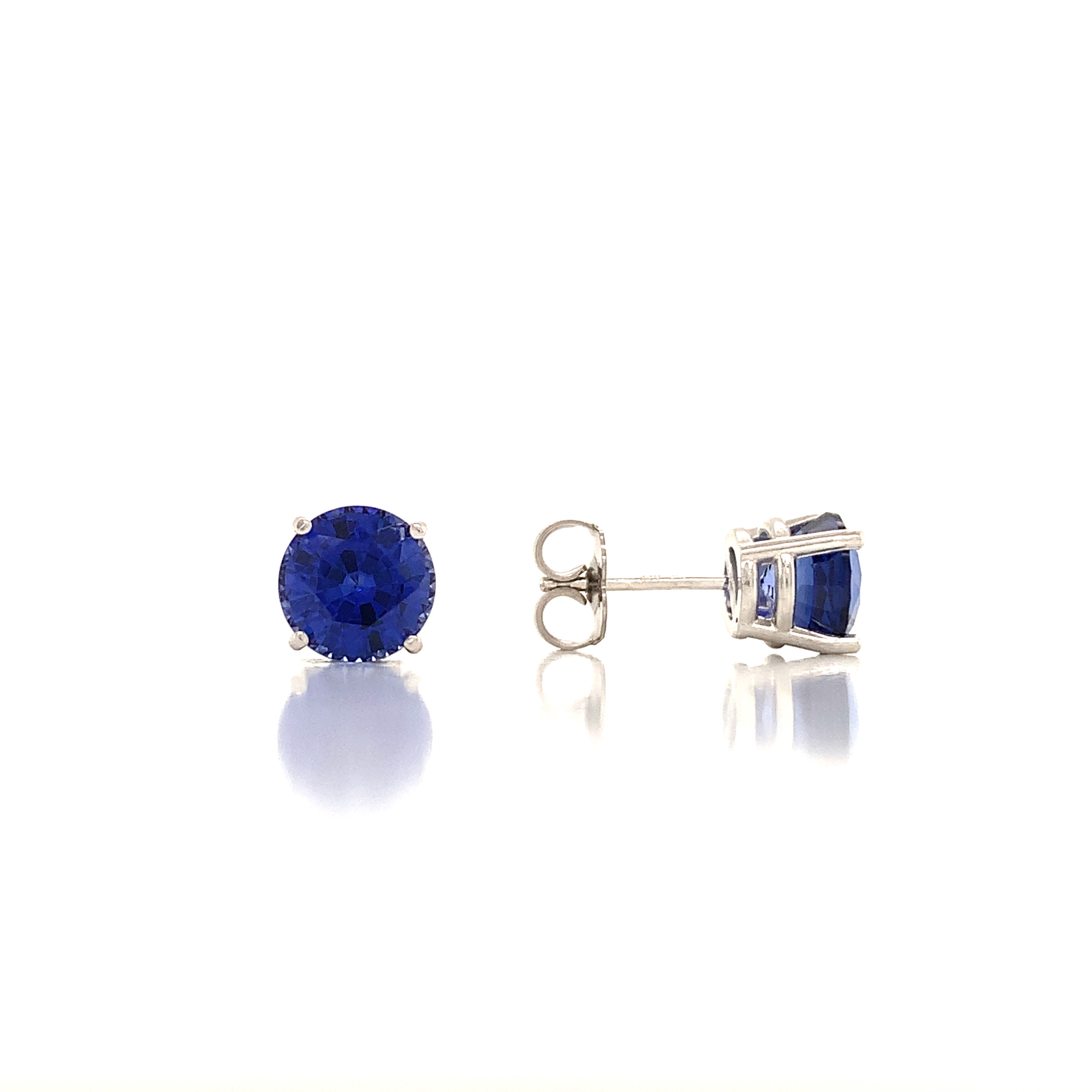 14K Coranite Sapphire Round 4 Prong Basket Stud Earrings