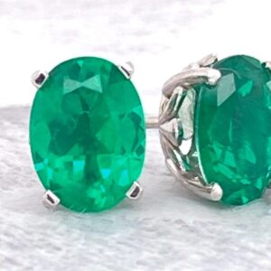 14K Doublet Emerald Oval 4 Prong Fleur Stud Earrings