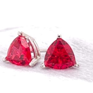 14K Lab Ruby Trillion 3 Prong Basket Stud Earrings