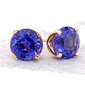 14K Tanavyte Sapphire Round 4 Prong Stud Earrings